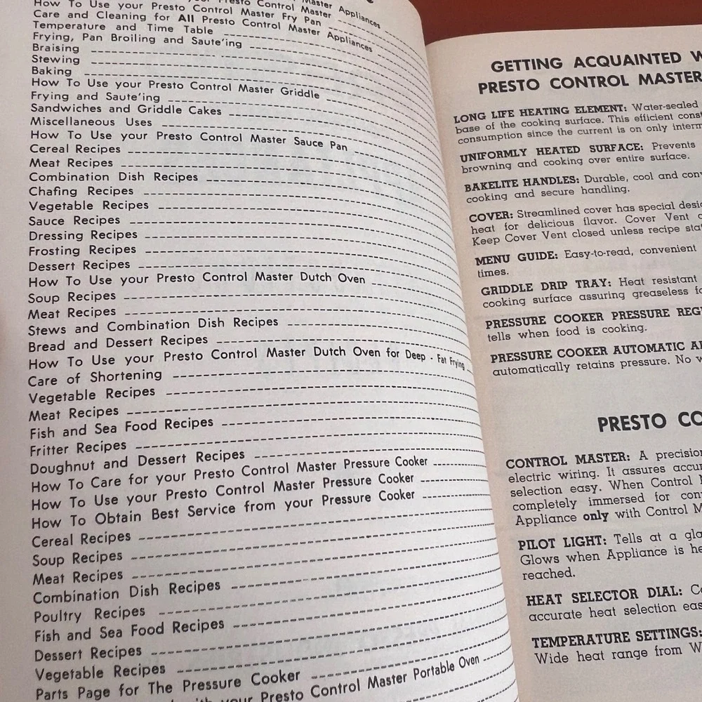 Vtg 1962 Presto Control Master Appliances Instructions and Recipe Book Manual